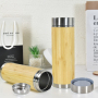 High Quality Eco Friendly Laser Engraved Bamboo Wood Stainless Steel Vacuum Insulation Thermal Flask with Tea Infuser