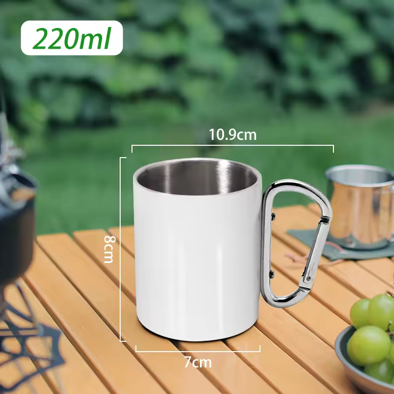 Custom logo  Double Wall Stainless Steel 220ml Sublimation Carabiner Mug Coffee Cup Camping Tumblers