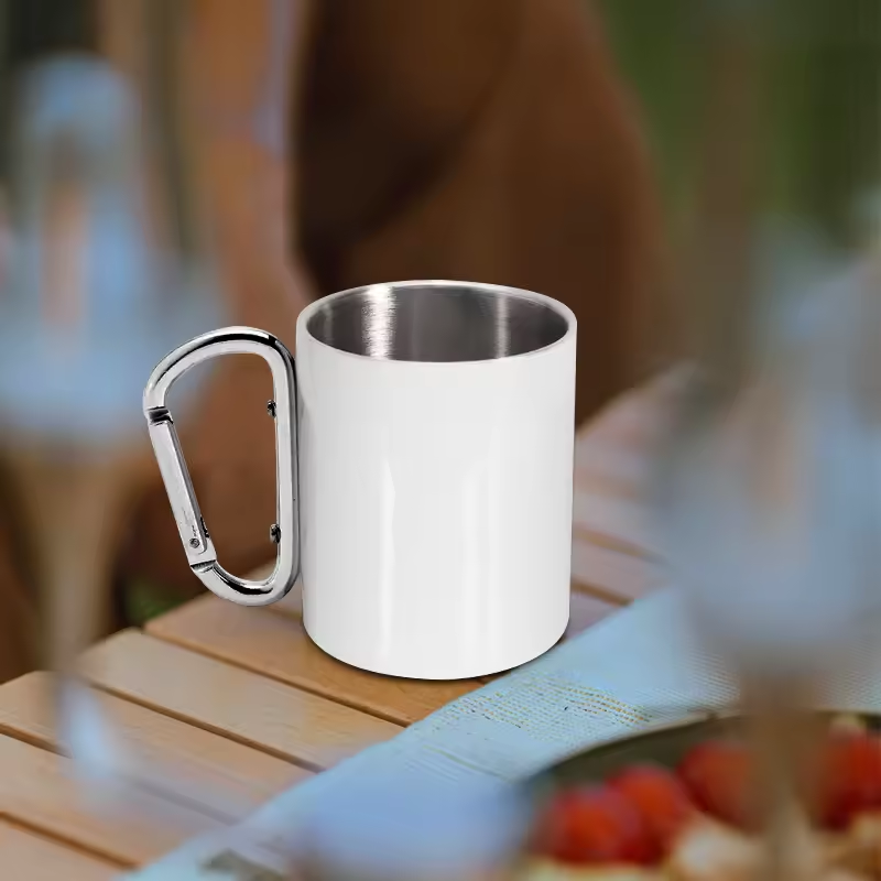 Custom logo  Double Wall Stainless Steel 220ml Sublimation Carabiner Mug Coffee Cup Camping Tumblers