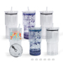 Pre-drilled Hole 18oz Classic Insulated Tumblers Double Wall Tumbler with Lid Reusable Plastic Insulated Tumblers with Straw