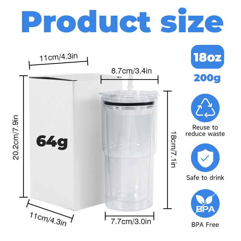 Pre-drilled Hole 18oz Classic Insulated Tumblers Double Wall Tumbler with Lid Reusable Plastic Insulated Tumblers with Straw