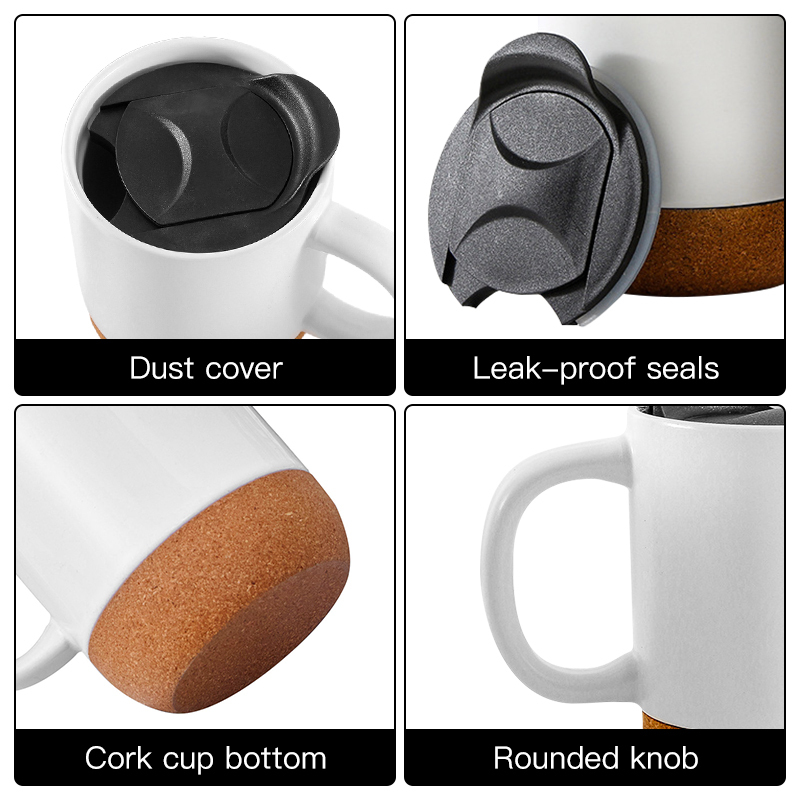 Cork Coffee Mug Wholesale Custom logo 12 oz Ceramic Mug Coffee Cup with Bottom Cork Ceramic Mug Bottom Base and Sliding Lids