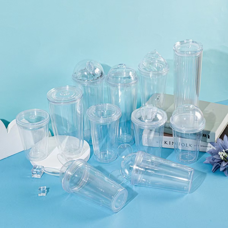 Custom DIY Insulated Clear Plastic Acrylic Double Wall Glitter Snow Globe Tumbler with Lids and Straws for DTF Sticker