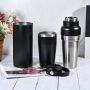 Portable Stainless Steel Stemless Wine Cooler Can with Lid Insulated Wine Tumbler Chiller Bucket Silk Wine Accessories 3in1 Set