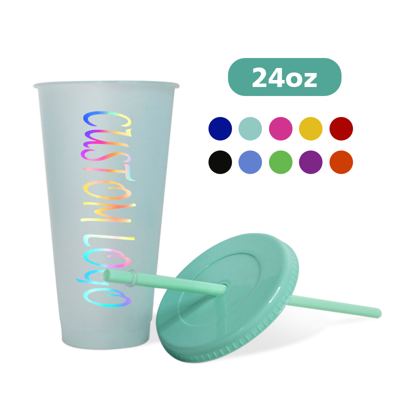 710ml Plastic Cups with logo Custom logo Printed Plastic Cups Single Layer Cold Color Change Personalization Tumbler