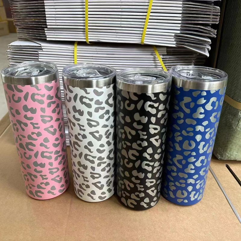 Hot Selling Custom Leopard Print Tumbler Travel Insulated Stainless Steel 20 oz Tumbler With Straw Lid