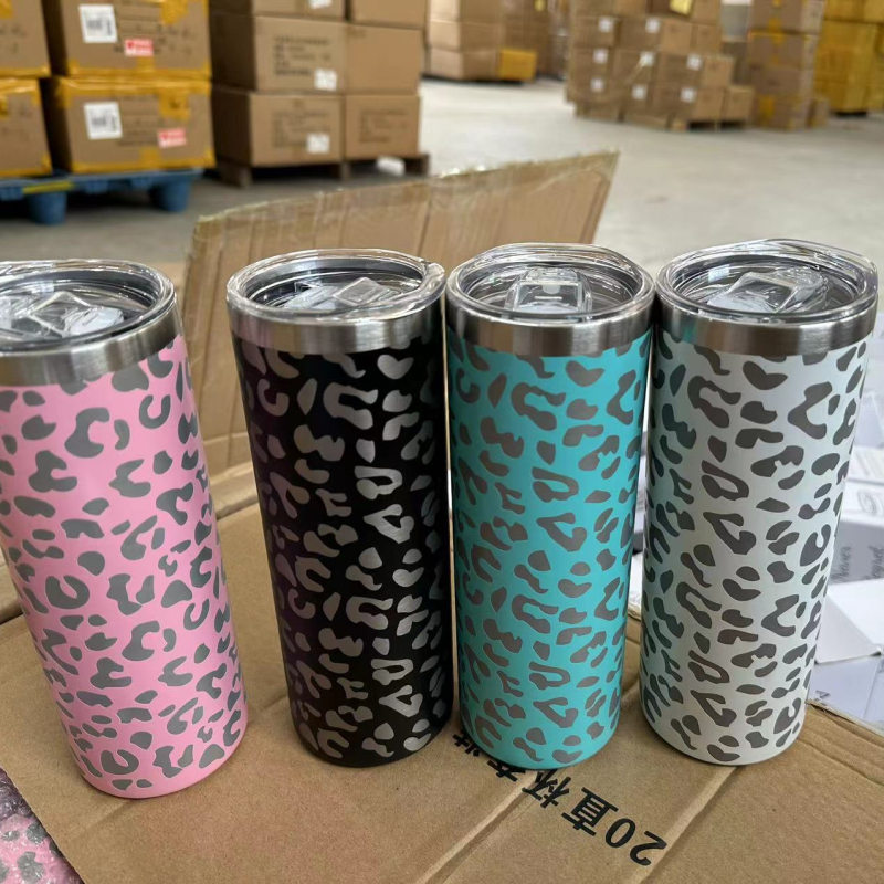 Hot Selling Custom Leopard Print Tumbler Travel Insulated Stainless Steel 20 oz Tumbler With Straw Lid