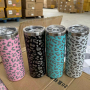 Hot Selling Custom Leopard Print Tumbler Travel Insulated Stainless Steel 20 oz Tumbler With Straw Lid