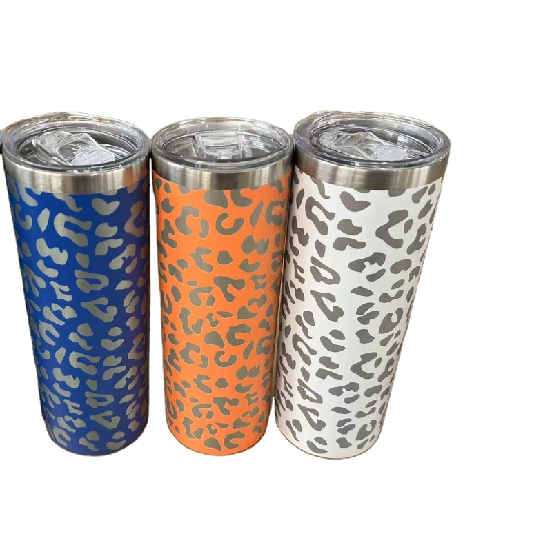 Hot Selling Custom Leopard Print Tumbler Travel Insulated Stainless Steel 20 oz Tumbler With Straw Lid