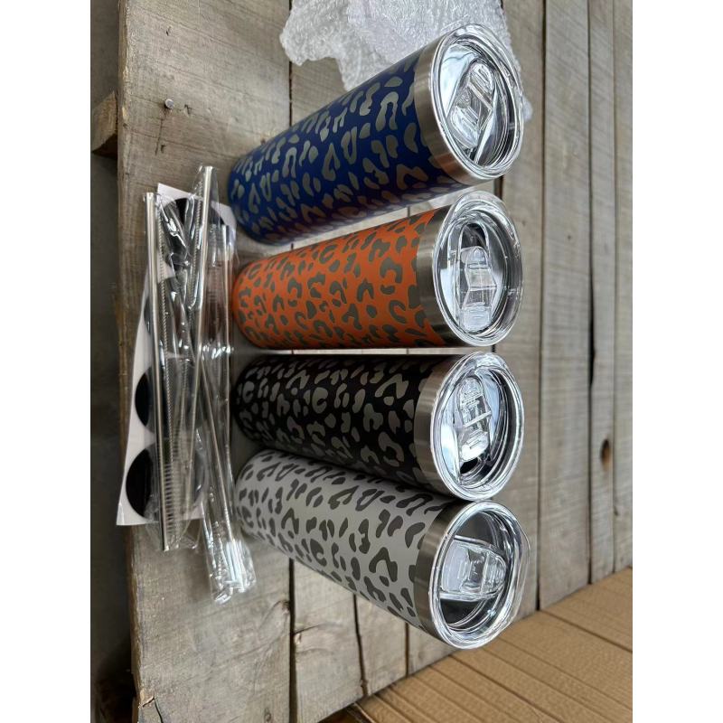 Hot Selling Custom Leopard Print Tumbler Travel Insulated Stainless Steel 20 oz Tumbler With Straw Lid
