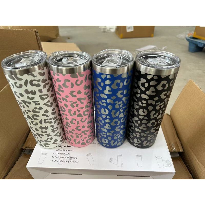Hot Selling Custom Leopard Print Tumbler Travel Insulated Stainless Steel 20 oz Tumbler With Straw Lid