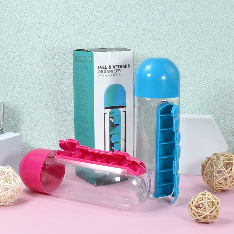 New 600ml Outdoor Tumbler Sports Plastic Water Bottle Combine Daily Pill Boxes Organizer Drinking Bottles Travel Portable