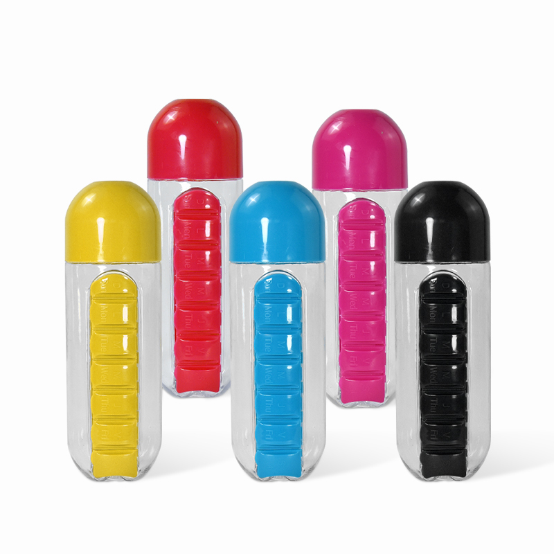 New 600ml Outdoor Tumbler Sports Plastic Water Bottle Combine Daily Pill Boxes Organizer Drinking Bottles Travel Portable