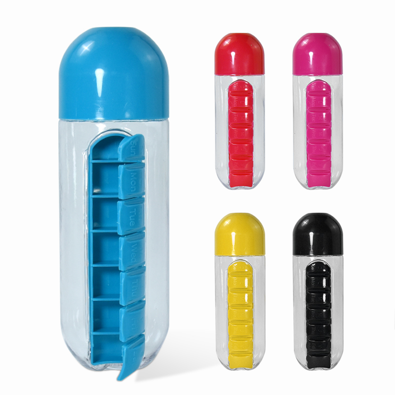 New 600ml Outdoor Tumbler Sports Plastic Water Bottle Combine Daily Pill Boxes Organizer Drinking Bottles Travel Portable