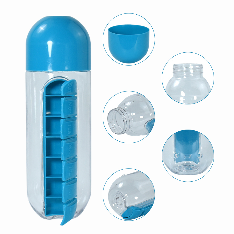 New 600ml Outdoor Tumbler Sports Plastic Water Bottle Combine Daily Pill Boxes Organizer Drinking Bottles Travel Portable