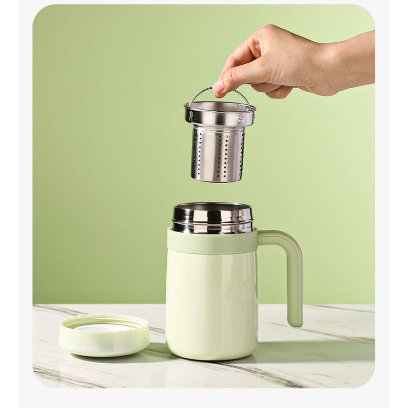 Custom 550ml Stainless Steel Tea Mug Insulated SS304 Thermal Cup Portable Leak Proof Lid Travel Coffee Mug With Handle Infuser