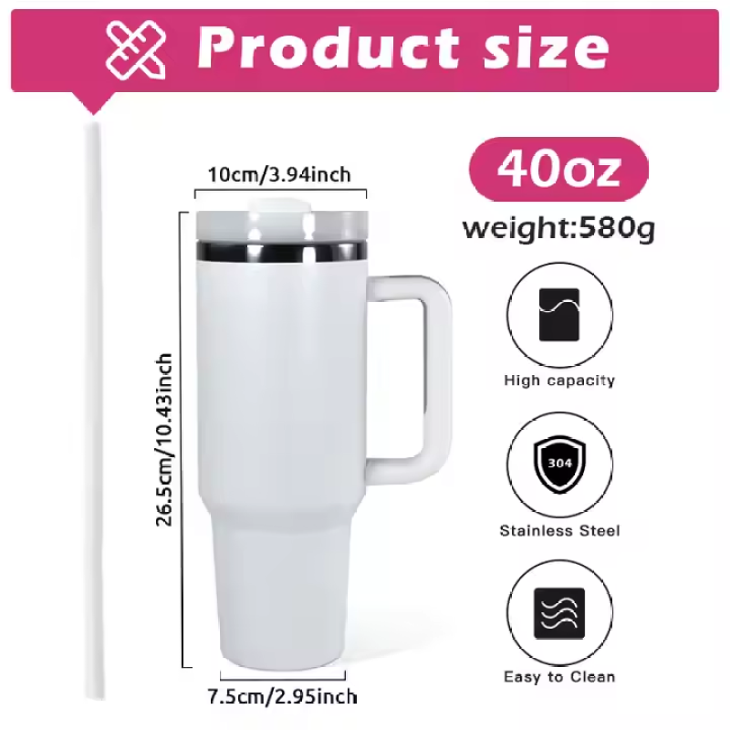 Wholesale Red Powder Coated 40oz Double Wall Stainless Steel Tumbler Black Electroplated Laser Travel Mug with Handle Straw