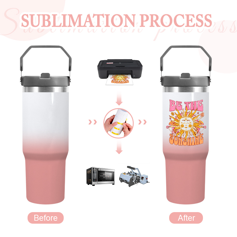 Factory 30oz Sublimation Blanks Tumbler Ombre SS304 Double Wall Sports Car Travel Mug Gradient Water Bottle with Flip Lid Handle
