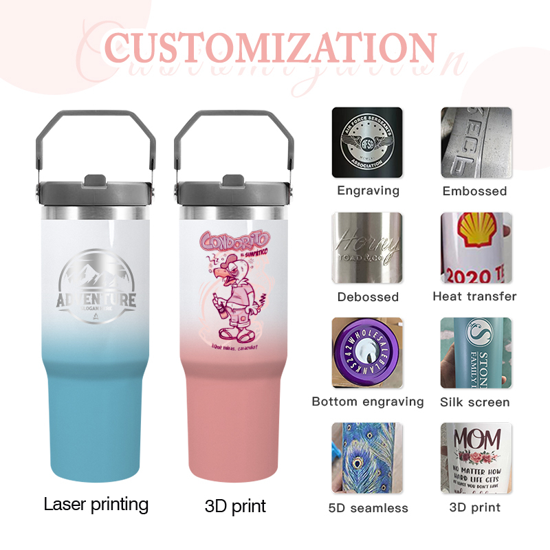 Factory 30oz Sublimation Blanks Tumbler Ombre SS304 Double Wall Sports Car Travel Mug Gradient Water Bottle with Flip Lid Handle
