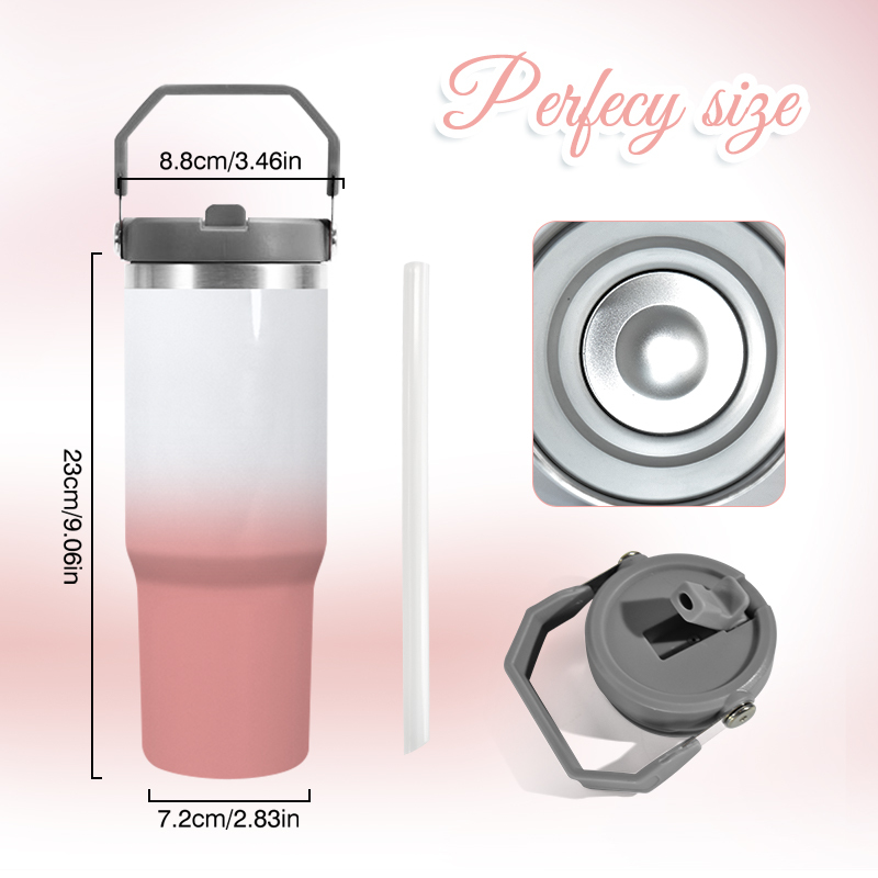 Factory 30oz Sublimation Blanks Tumbler Ombre SS304 Double Wall Sports Car Travel Mug Gradient Water Bottle with Flip Lid Handle