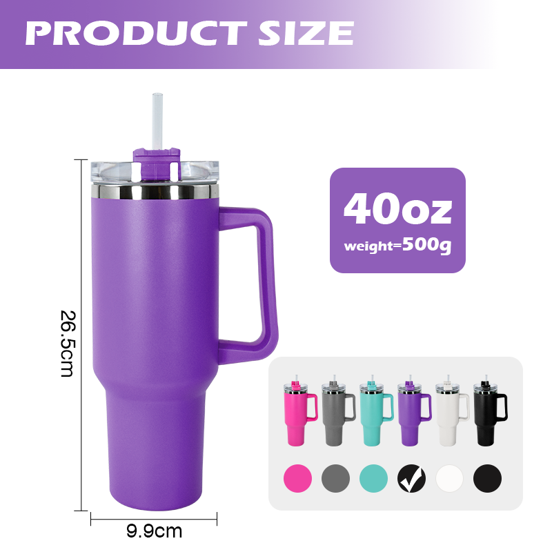 40oz Tumbler with Handle Travel Coffee Mug Thermal Cup 40 oz Powder Coated Stainless Steel Tumbler With Handle and Straw