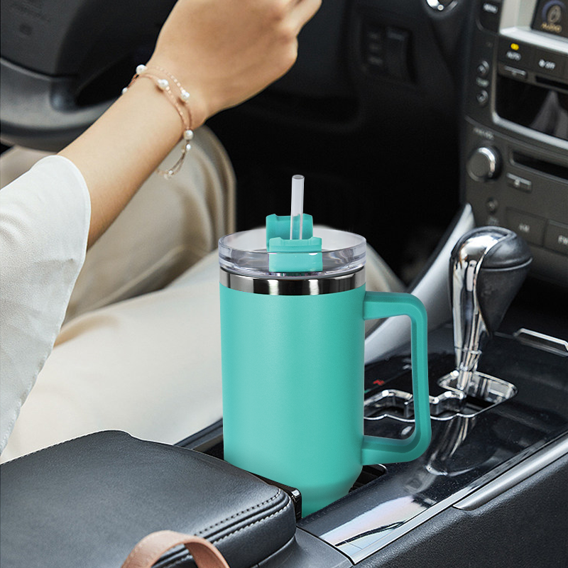 40oz Tumbler with Handle Travel Coffee Mug Thermal Cup 40 oz Powder Coated Stainless Steel Tumbler With Handle and Straw