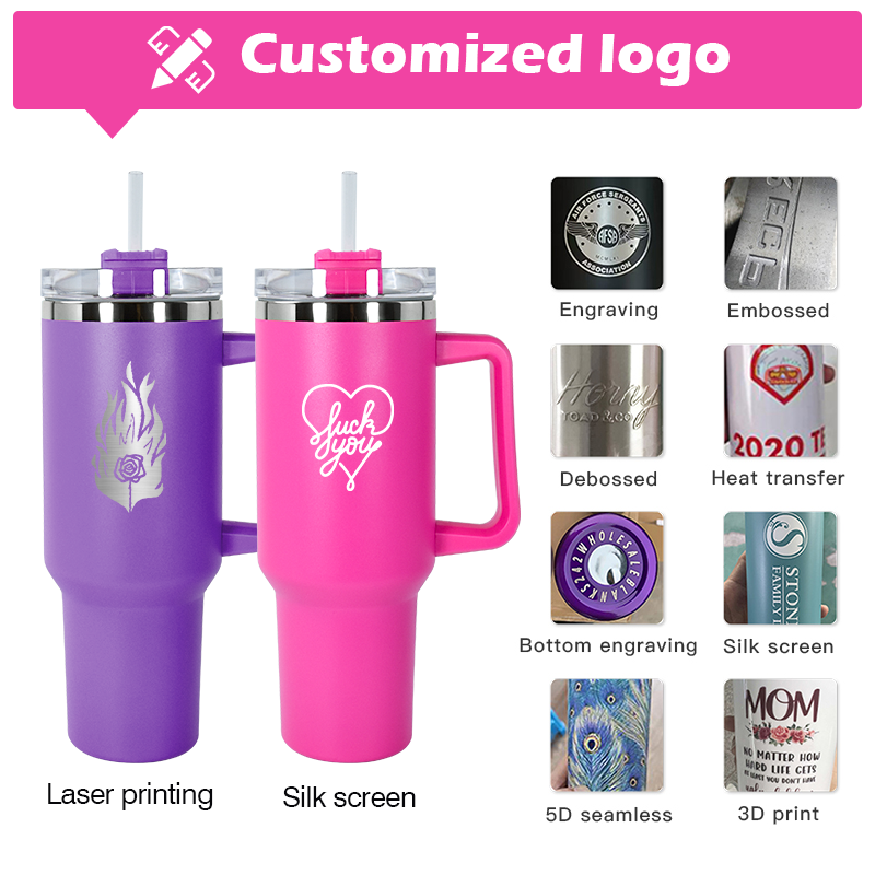 40oz Tumbler with Handle Travel Coffee Mug Thermal Cup 40 oz Powder Coated Stainless Steel Tumbler With Handle and Straw