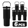 Black 30oz Double Wall Stainless Steel Vacuum Powder Coated Tumbler Mugs Water Bottle with Flip Handle Lids