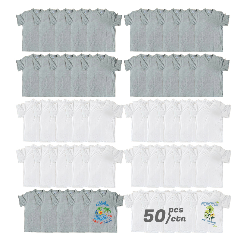 RTS USA Warehouse Stock 50pcs/ctn V-neck Unisex Plain White Grey Mix Sublimation T Shirts for Printing DIY with Cotton Feel