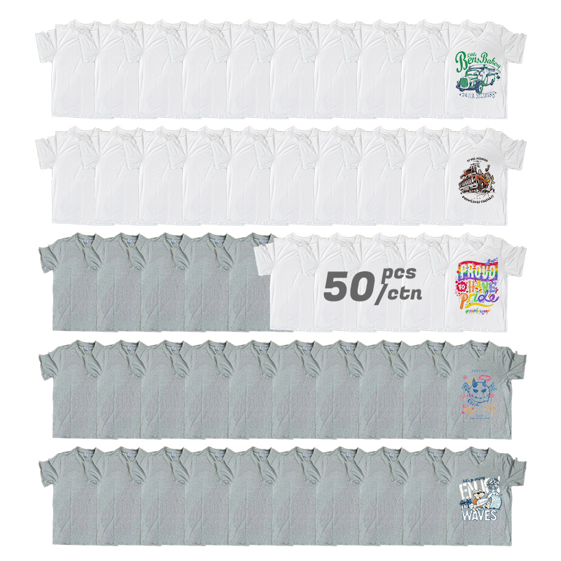 RTS USA Warehouse Stock 50pcs/ctn V-neck Unisex Plain White Grey Mix Sublimation T Shirts for Printing DIY with Cotton Feel