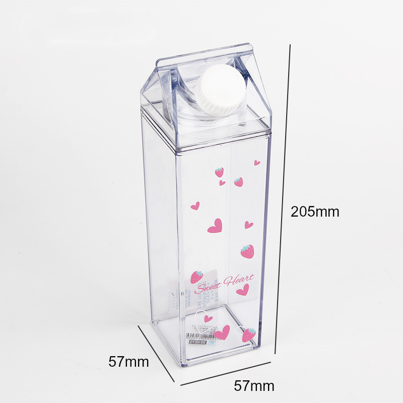 Factory Wholesale Plastic Cups 500ml 16oz BPA Free Acrylic clear Cute Juice Milk Carton Water Bottle for Custom logo
