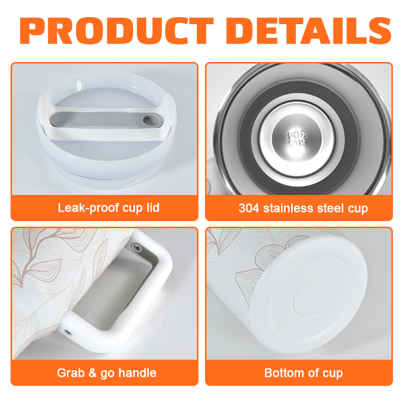 RTS USA Warehouse Stock 40oz Powder Coated Double Wall Stainless Steel Tumblers Travel Mug with Flower Pattern 1pcs