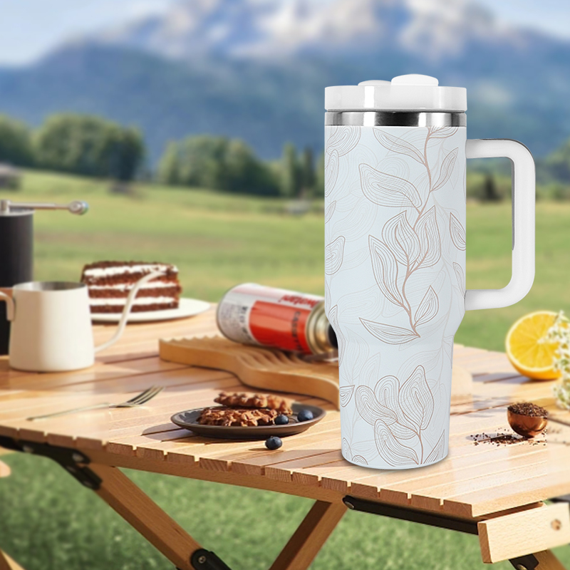 RTS USA Warehouse Stock 40oz Powder Coated Double Wall Stainless Steel Tumblers Travel Mug with Flower Pattern 1pcs
