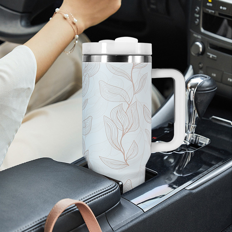 RTS USA Warehouse Stock 40oz Powder Coated Double Wall Stainless Steel Tumblers Travel Mug with Flower Pattern 1pcs