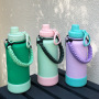 Custom logo 1L Large Capacity Vacuum Insulated Water Bottle Keep Hot Cold 24 Hours Outdoor Rope and Handle Lid Anti-slip Bottom