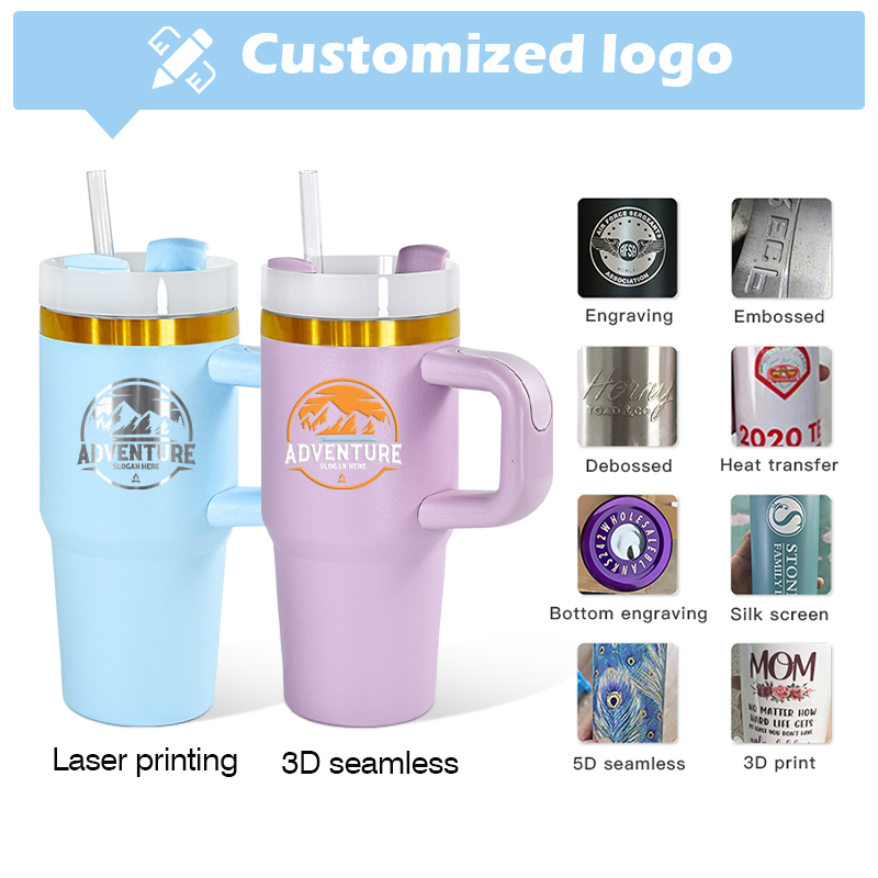 Custom Logo 14oz Kids Stainless Steel Vacuum Powder Coated Tumbler with Gold Rim Plating Outdoor Water Bottle for Laser Printing