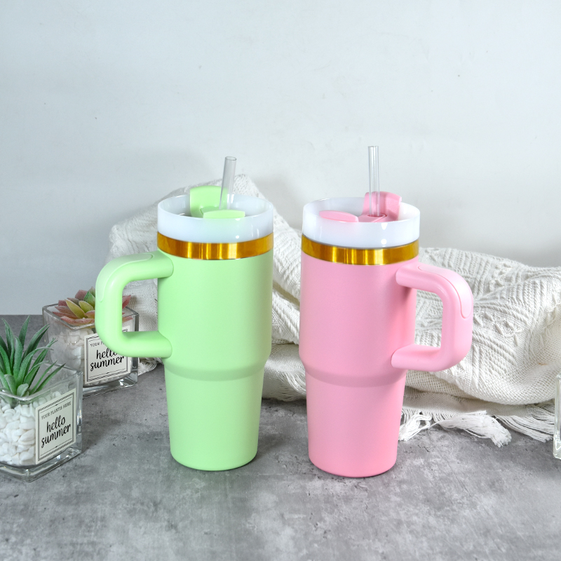Custom Logo 14oz Kids Stainless Steel Vacuum Powder Coated Tumbler with Gold Rim Plating Outdoor Water Bottle for Laser Printing
