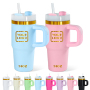 Custom Logo 14oz Kids Stainless Steel Vacuum Powder Coated Tumbler with Gold Rim Plating Outdoor Water Bottle for Laser Printing