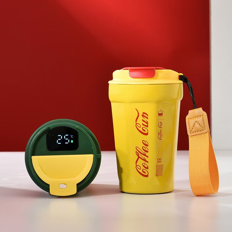 Double Wall Stainless Steel  Coffee Cups With Intelligent Temperature Display Lid Reusable Iced Hot Drinking Cup for Bulk Order