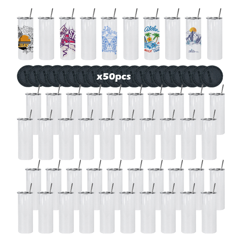 RTS 50pcs/ctn 20oz Sublimation Flat Stainless Steel Tumbler with Plastic and Metal Straw and Rubber Bottom