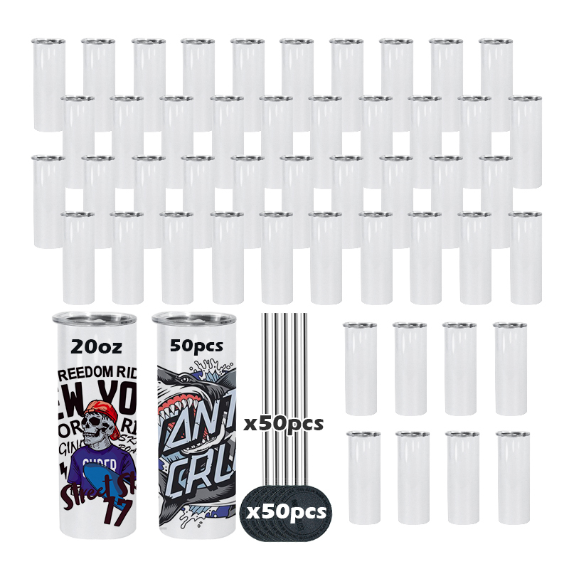 RTS 50pcs/ctn 20oz Sublimation Flat Stainless Steel Tumbler with Plastic and Metal Straw and Rubber Bottom