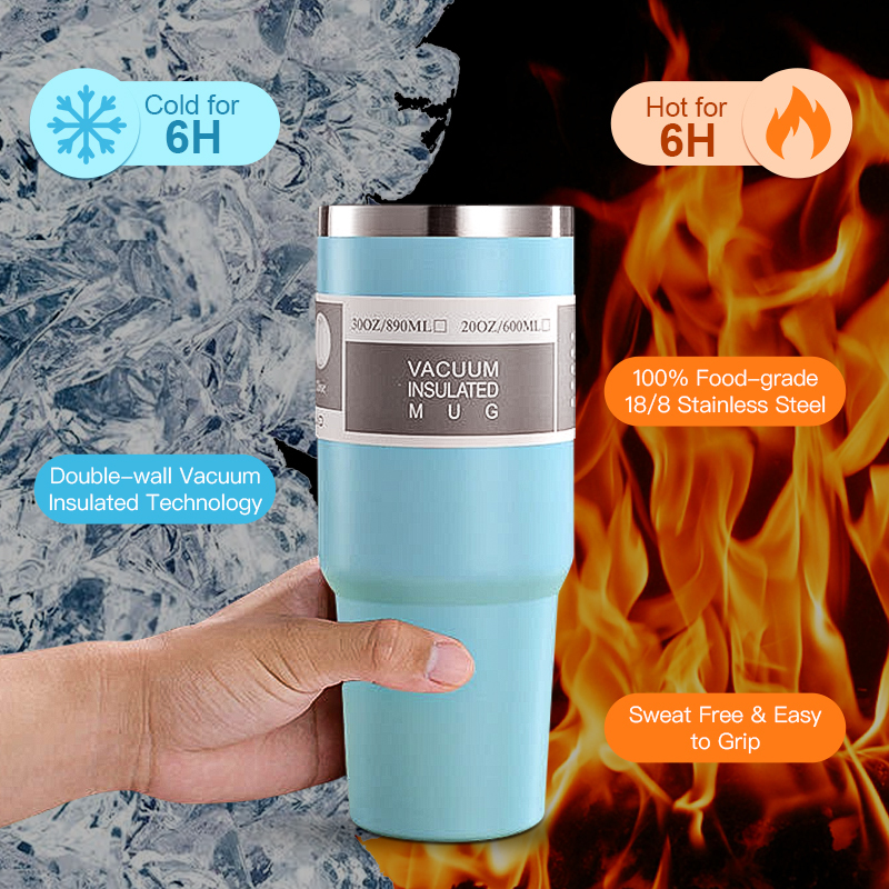 Custom 20oz 30oz 304 Stainless Steel Insulated Water Bottle Double Wall Laser Engraving Powder Coated Car Tumbler Thermal Mug