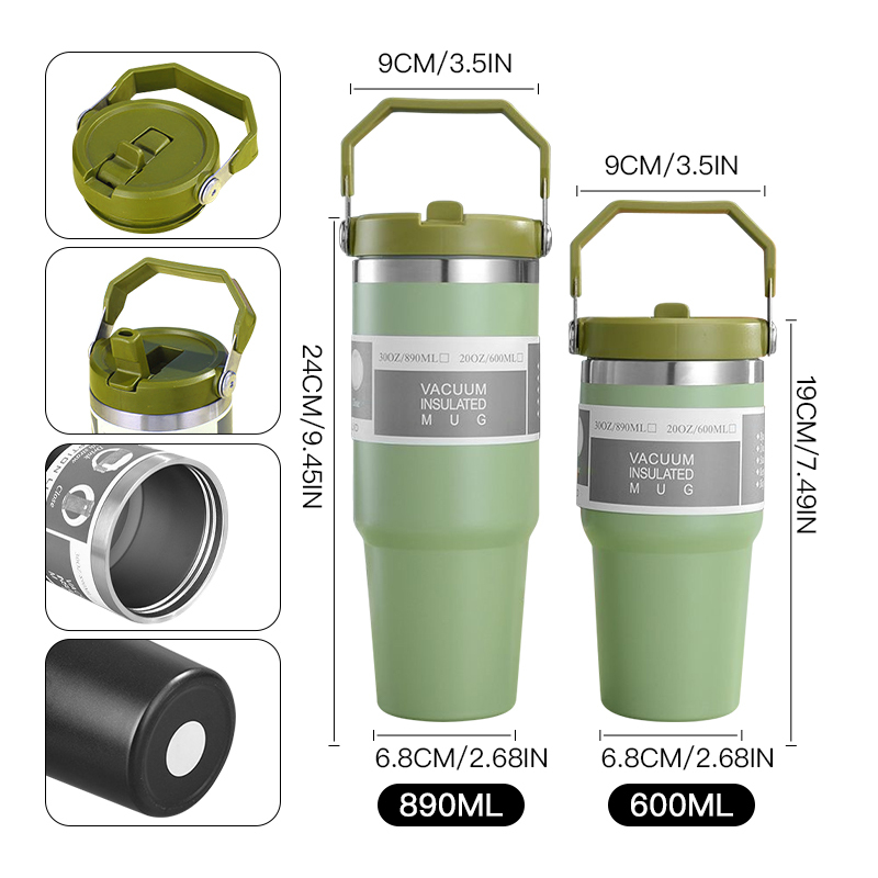 Custom 20oz 30oz 304 Stainless Steel Insulated Water Bottle Double Wall Laser Engraving Powder Coated Car Tumbler Thermal Mug