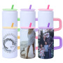 16oz Stainless Steels Can Shaped Mugs Sublimation Glass Tumbler With Handle and Straw Colored Mason Jar for Heat Transfer Press
