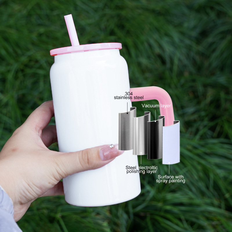 16oz Stainless Steels Can Shaped Mugs Sublimation Glass Tumbler With Handle and Straw Colored Mason Jar for Heat Transfer Press