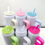 16oz Stainless Steels Can Shaped Mugs Sublimation Glass Tumbler With Handle and Straw Colored Mason Jar for Heat Transfer Press