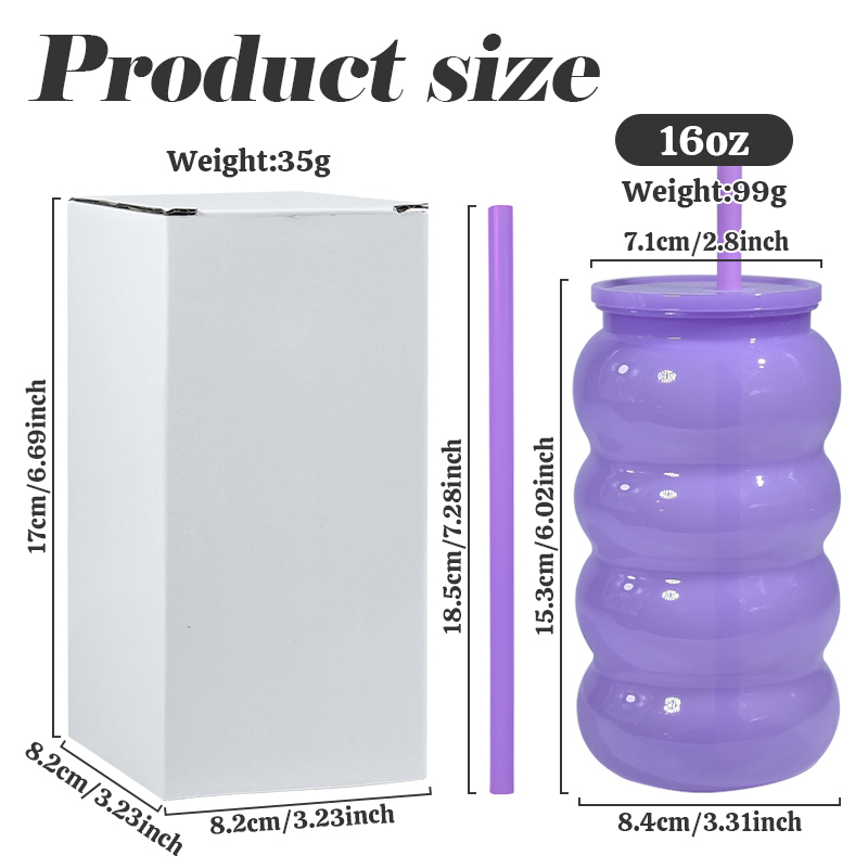 New 16oz Plastic Cup Clear Acrylic Tumbler Wave Shape Reusable Plastic Suction Mug Kids Daily Home Use Cup with Straw for Party