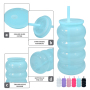 New 16oz Plastic Cup Clear Acrylic Tumbler Wave Shape Reusable Plastic Suction Mug Kids Daily Home Use Cup with Straw for Party