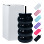 New 16oz Plastic Cup Clear Acrylic Tumbler Wave Shape Reusable Plastic Suction Mug Kids Daily Home Use Cup with Straw for Party