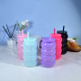 New 16oz Plastic Cup Clear Acrylic Tumbler Wave Shape Reusable Plastic Suction Mug Kids Daily Home Use Cup with Straw for Party
